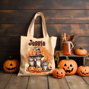 Women's Personalized Halloween Tote Bag Size 15x16 in 100% Cotton Lightweight